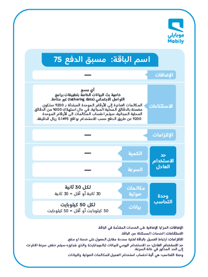باقات موبايلي 75 موبايلي